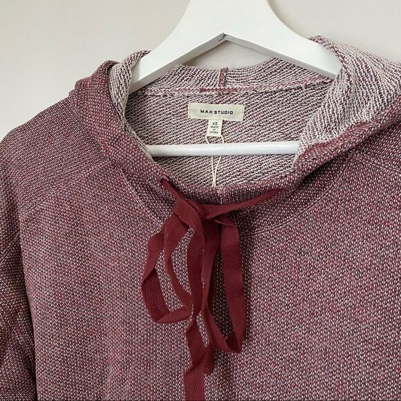 Max Studio Tunic Hoodie Striped Hooded High/low Funnel Neck Burgundy Casual Cute - Picture 3 of 14